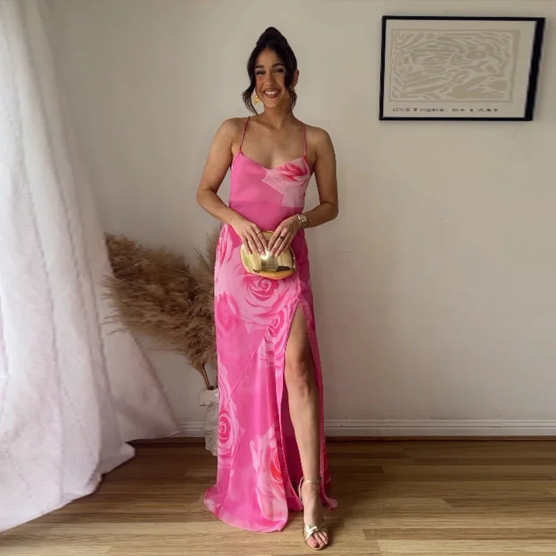 Damen Elegantes Maxikleid mit seitlichem Schlitz und zarten Trägern Drune