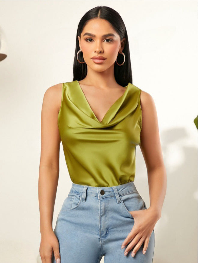 Damen Elegantes Satin-Oberteil mit kunstvollem Wasserfall-Ausschnitt Drune