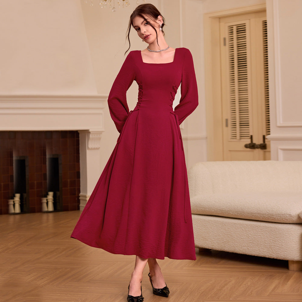 Damen Maxikleid mit quadratischem Ausschnitt und raffinierten Rüschen Drune