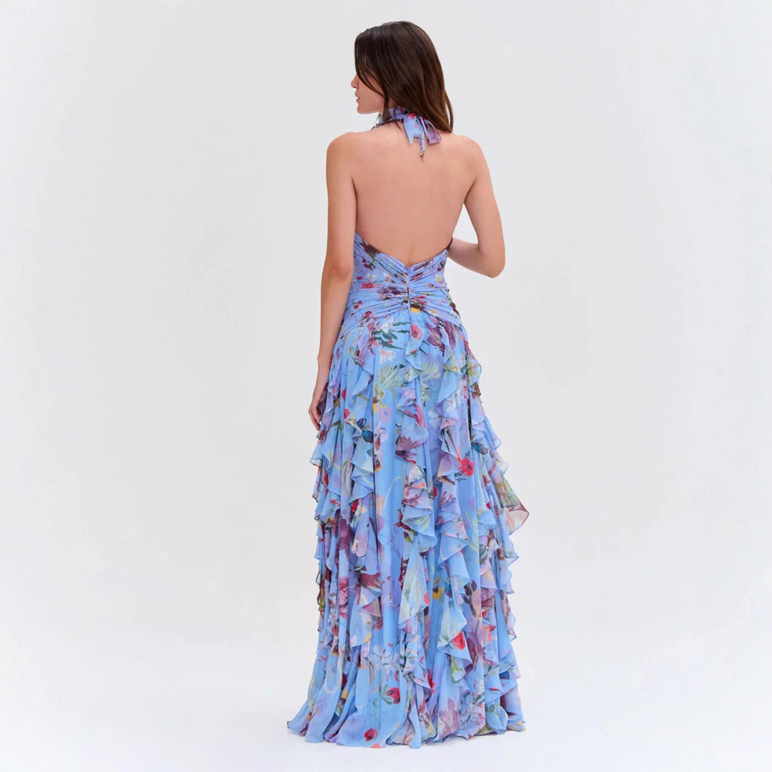 Damen Maxikleid mit voluminösen Rüschendetails und floralem Design Drune