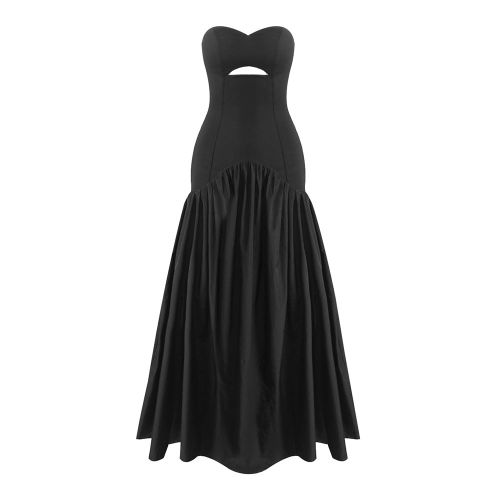 Damen Elegantes Maxikleid mit herzförmigem Ausschnitt und fließendem Rock Drune