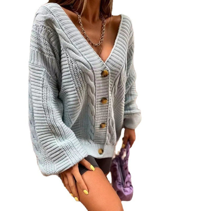 Damen Grobstrick-Cardigan mit großen Knöpfen und voluminösen Ärmeln Drune