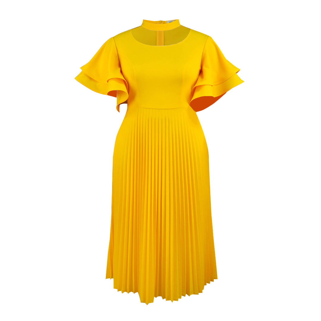 Damen Plissee Maxikleid mit Choker und voluminösen Ärmeln Drune