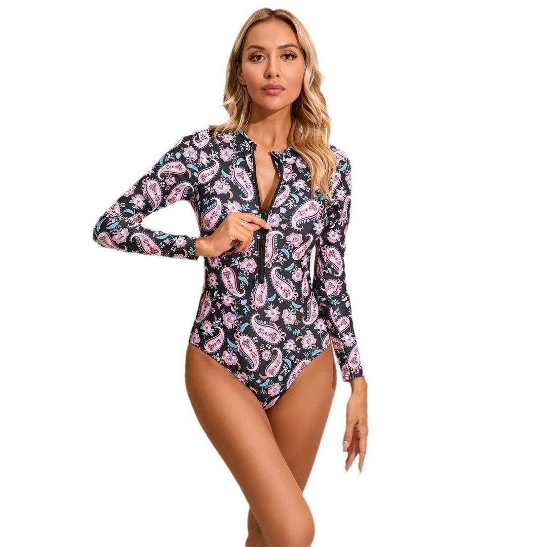 Damen Hochgeschlossener Einteiler Badeanzug mit zip und floralem Muster Drune