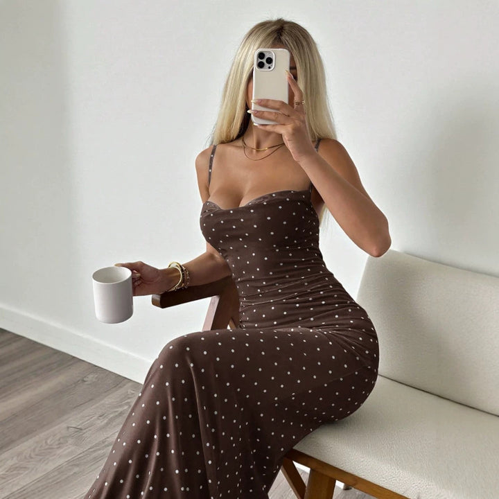 Damen Figurbetontes Maxikleid mit Polkadots und trägerlosem Design Drune