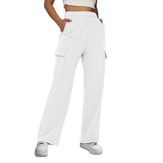 Damen nan relaxed-fit Cargo-Jogginghose mit geradem Bein, Elastikbund und aufgesetzten Klappentaschen Drune