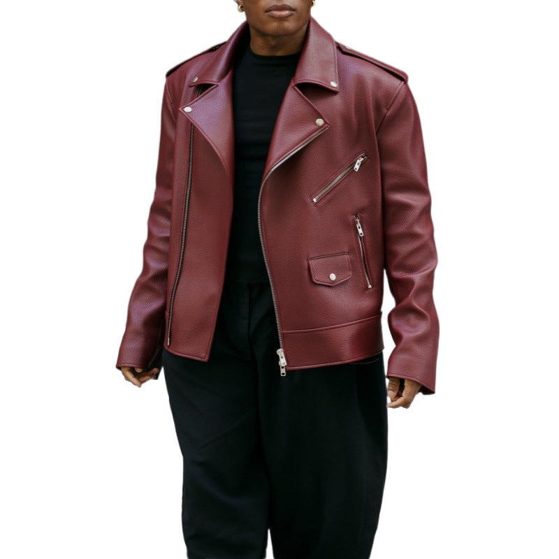 Damen modische Biker-Lederjacke mit asymmetrischem Reißverschluss Drune