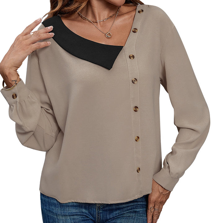 Damen elegante Bluse mit modernen Knopfdetails und asymmetrischem Ausschnitt Drune