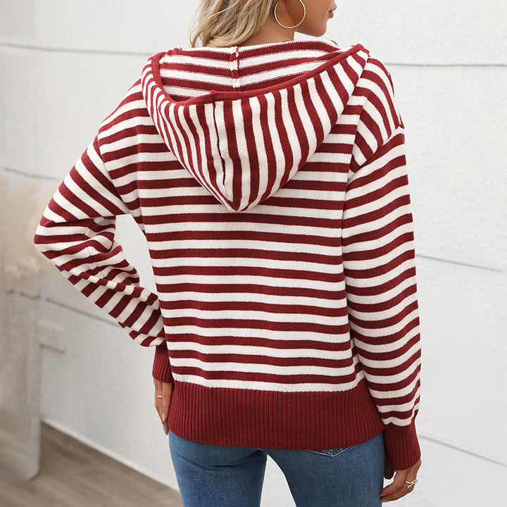 Damen Gestreifter Kapuzensweater mit kurzem Schnitt und komfortablem Material Drune