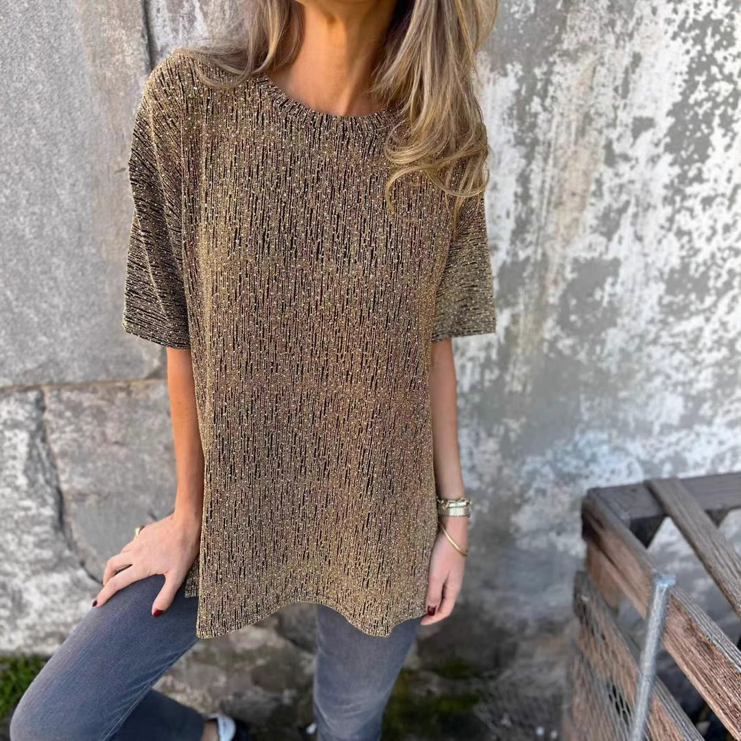Damen Oversized T-Shirt mit Glitzersteinchen und lässigem Schnitt Drune