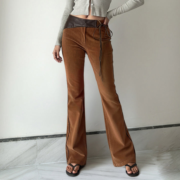Damen modische Cordhose mit breitem Bein und verstellbarem Bund Drune