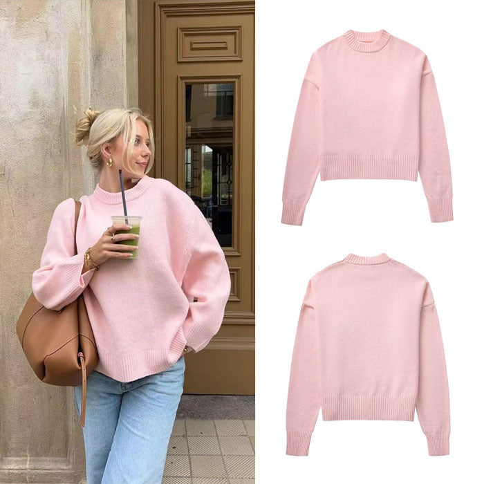 Damen grob gestrickter Pullover mit weiten Ärmeln und Rundhalsausschnitt Drune