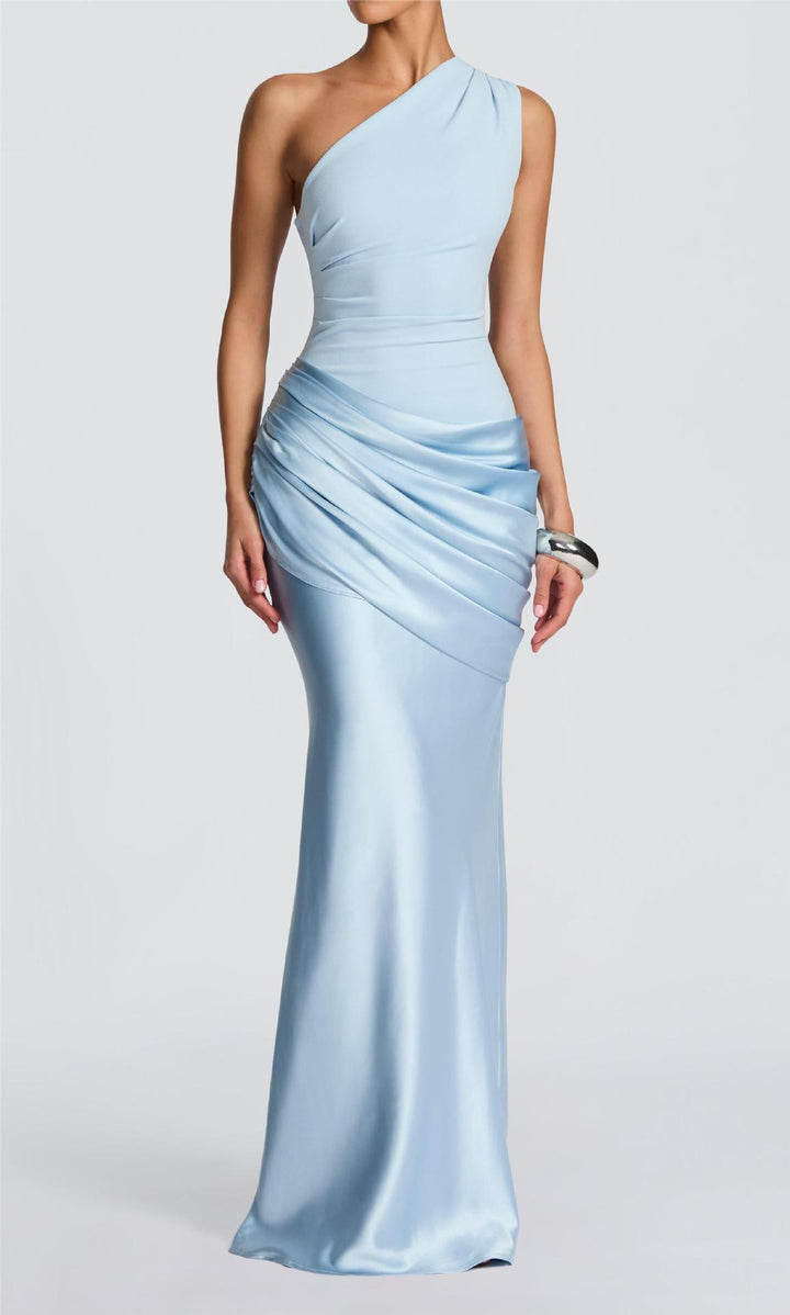 Damen Elegantes One-Shoulder Maxikleid mit raffinierten Drapierungsdetails Drune