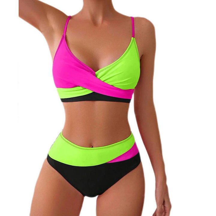 Damen Hoch tailliertes Bikini-Set mit modischem Wickeloberteil Drune