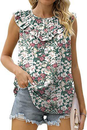 Damen leichtes Rüschenshirt mit elegantem Rundhalsausschnitt Drune
