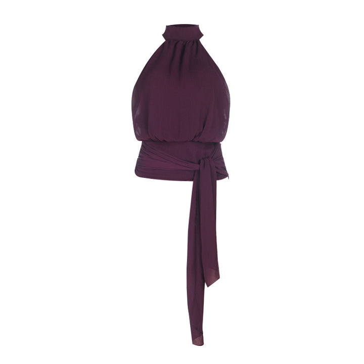 Damen Halterneck-Oberteil mit eleganter Drapierung und Bindeband Drune
