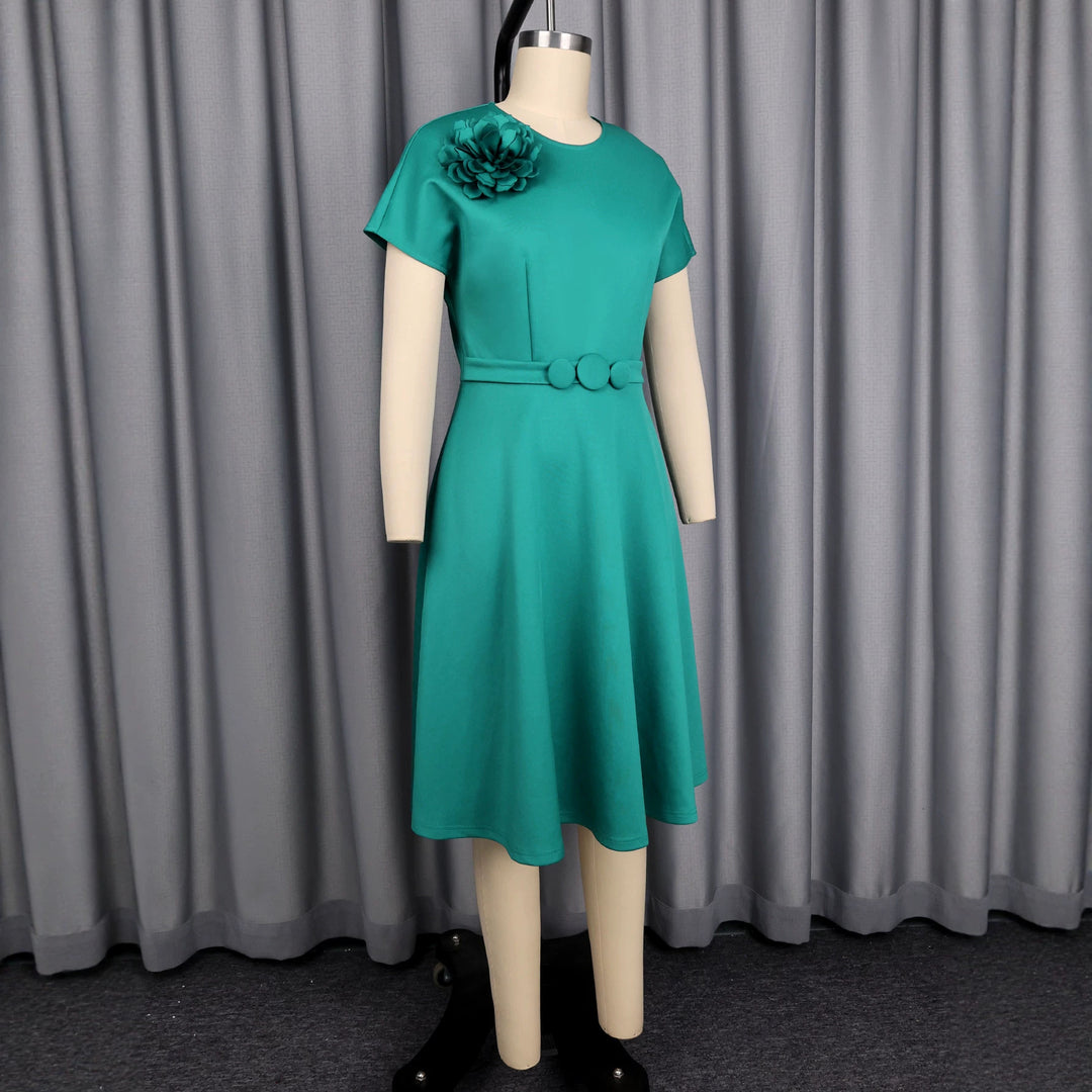 Damen A-Linien Kleid mit dekorativer Blütenapplikation Drune