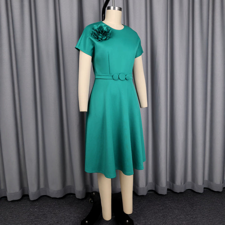 Damen A-Linien Kleid mit dekorativer Blütenapplikation Drune