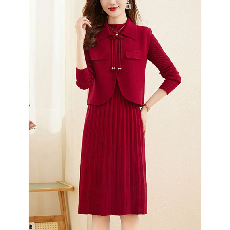 Damen Strickkleid mit kombiniertem Blazer-Design und feiner Rippstruktur Drune