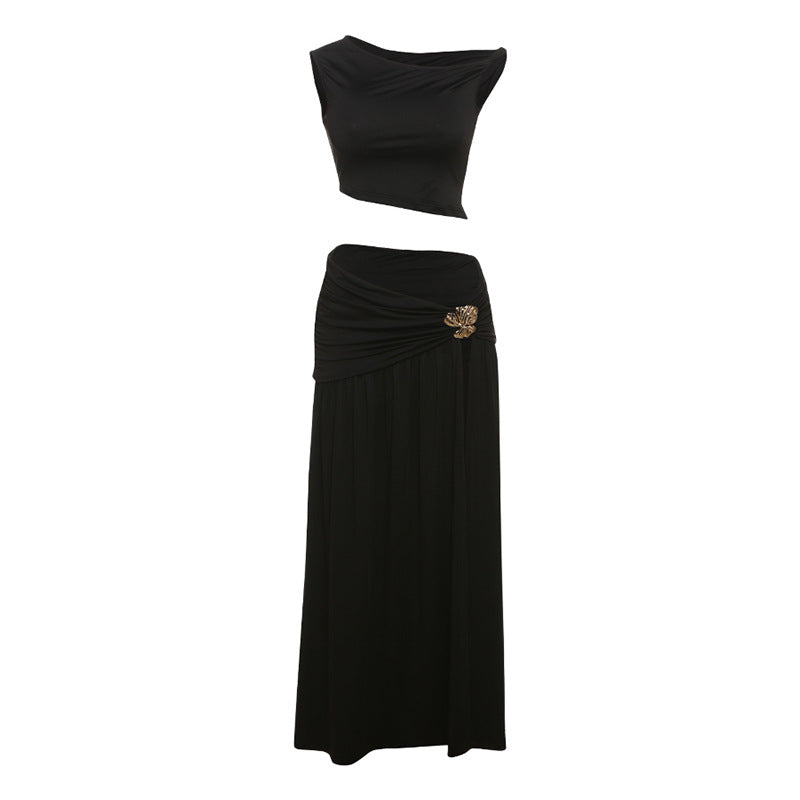 Damen Elegantes 2-teiliges Ensemble mit figurbetontem Oberteil und fließendem Rock Drune