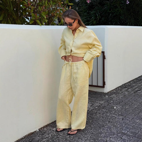 Damen Luftiges Leinen-Ensemble mit weitem Schnitt Drune