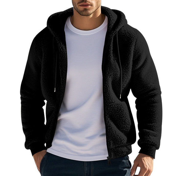 Herren nan Teddyfleece Kapuzenjacke mit Frontreißverschluss und Eingrifftaschen Drune