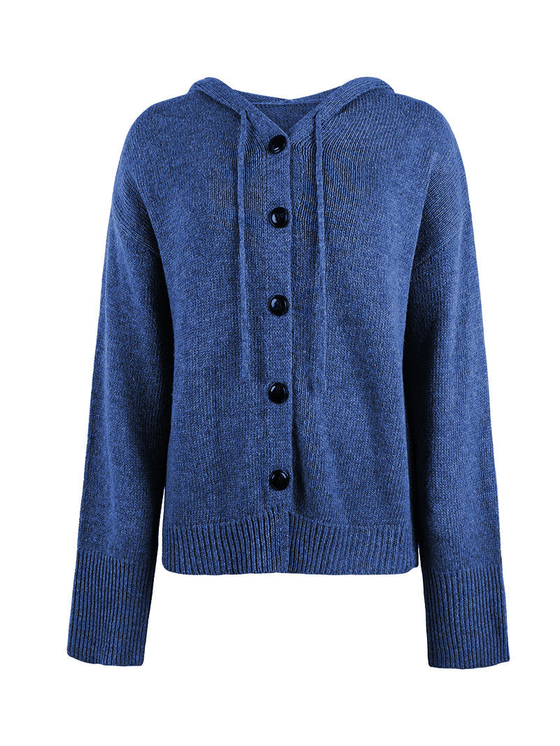 Drune Kapuzen einreihiger Kordelzug Strickcardigan