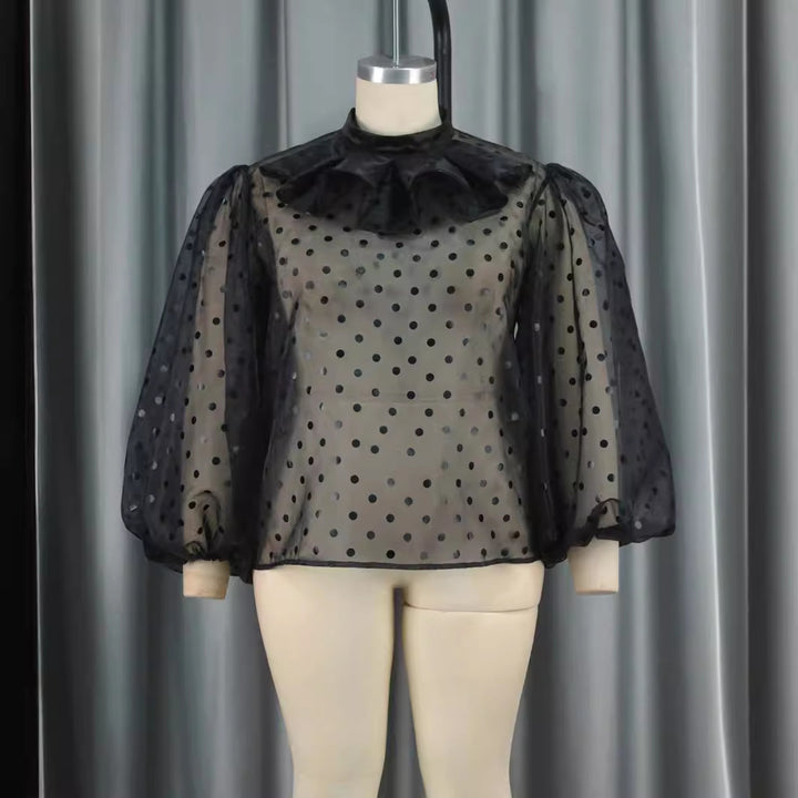 Damen Bluse mit voluminösen Puffärmeln und Polka-Dots Drune
