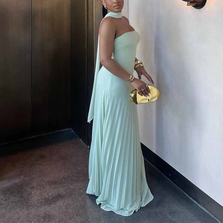 Damen Plissiertes Maxikleid mit elegantem Schulterband und figurschmeichelndem Schnitt Drune