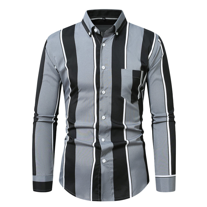 Herren nan tailliertes Langarmhemd mit vertikalem Streifenmuster und Button-Down-Kragen Drune