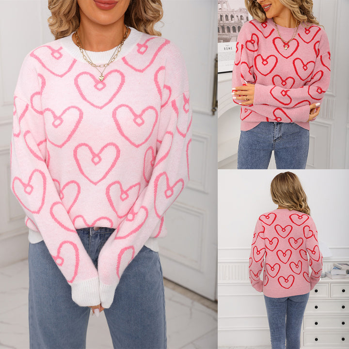 Damen kuscheliger Pullover mit Herzmuster und weichem Material Drune