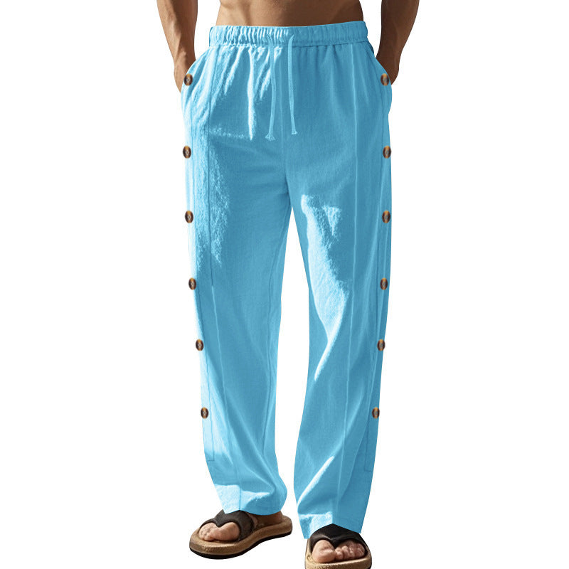 Herren lässige Strandhose mit seitlichen Knopfdetails Drune