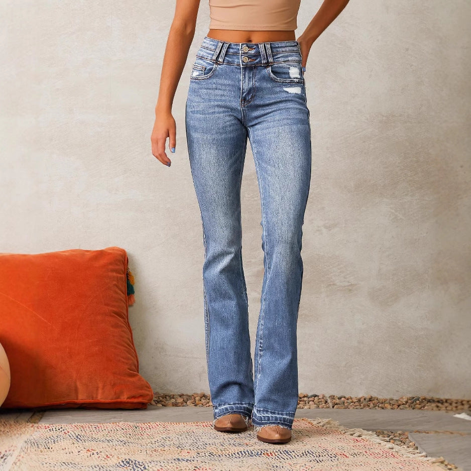 Damen Bootcut Jeans mit hoher Taille und authentischen Distressed-Details Drune