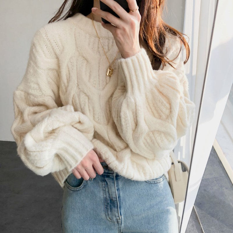 Damen Grobstrickpullover mit eleganten Zopfdesign und lässigem Schnitt Drune
