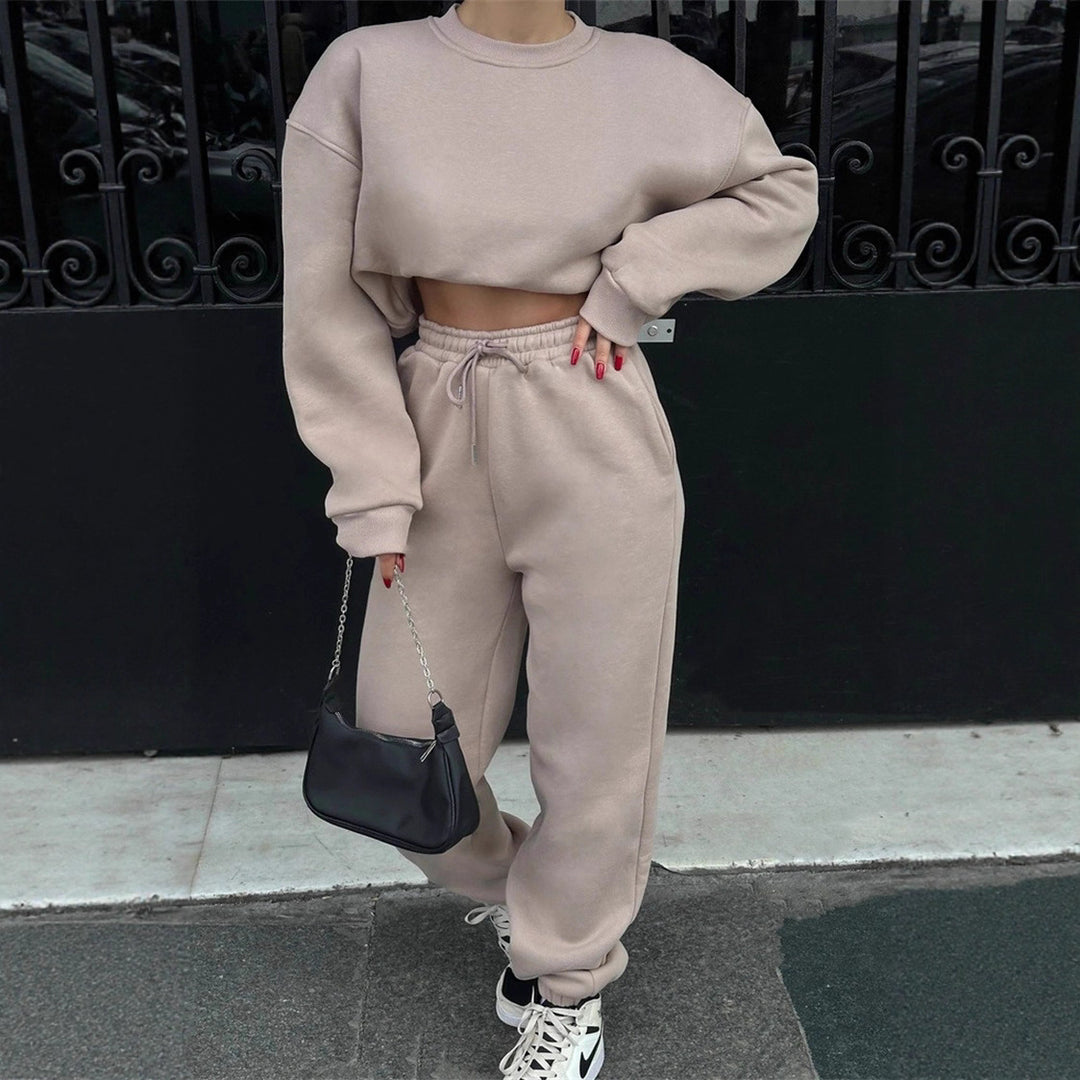 Damen Cropped Sweatshirt und weite Jogginghose Set Drune