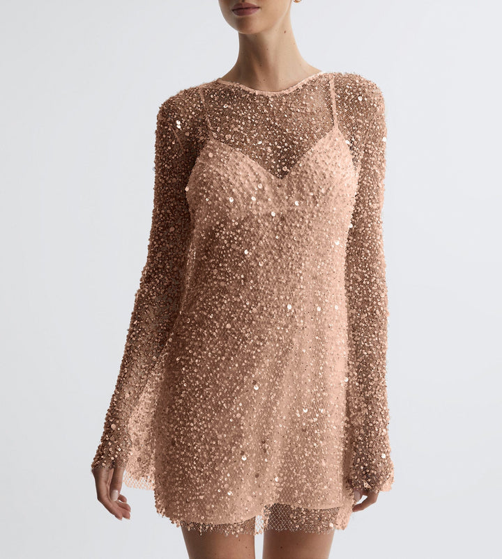 Damen Glitzerndes Cocktailkleid mit schimmernden Pailletten und langen Ärmeln Drune