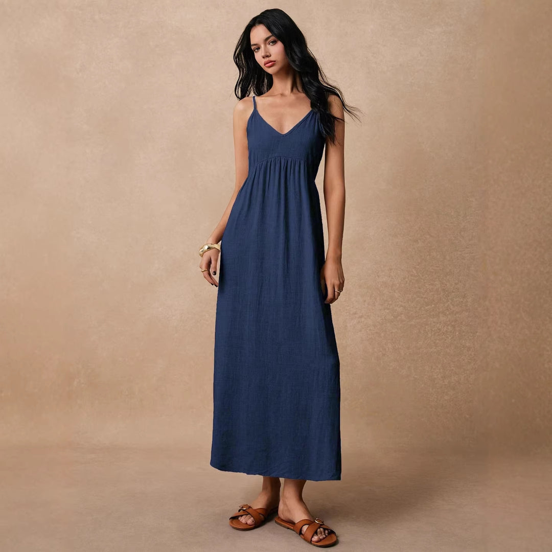Damen Maxikleid mit feinen Spaghettiträgern und leichtem, atmungsaktivem Material Drune