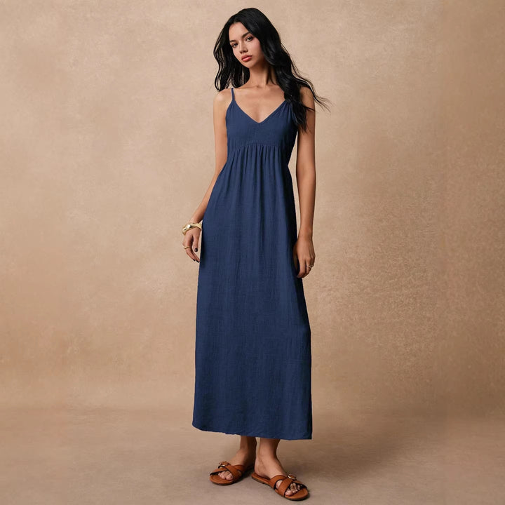 Damen Maxikleid mit feinen Spaghettiträgern und leichtem, atmungsaktivem Material Drune