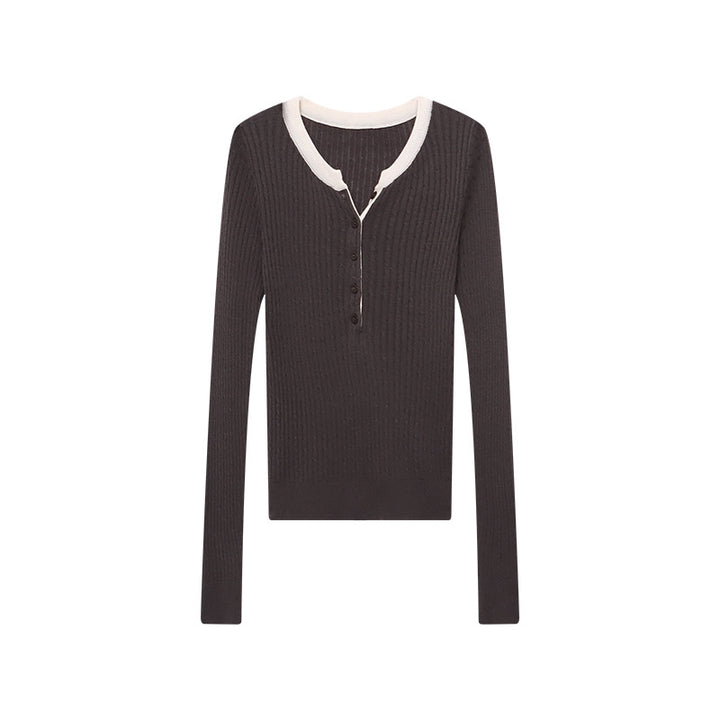 Damen lässiger Henley-Pullover mit Rippstruktur Drune