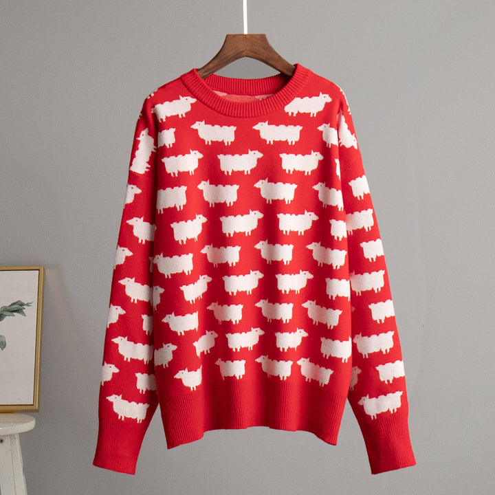Damen Strickpullover mit originellem Schafdesign Drune
