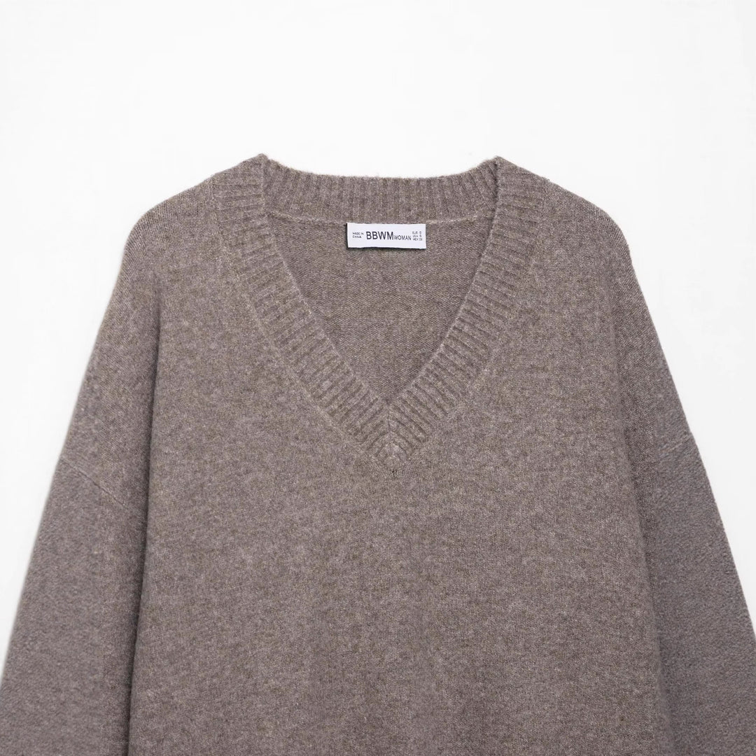 Damen Pullover mit V-Ausschnitt und feinem Strick Drune