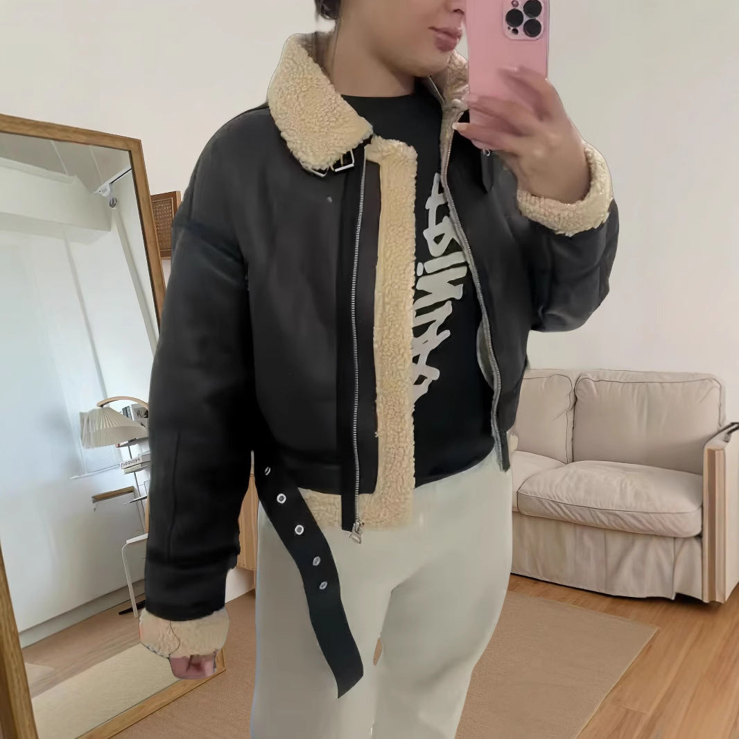 Damen robuste und stylische Lederjacke mit Innenfutter Drune