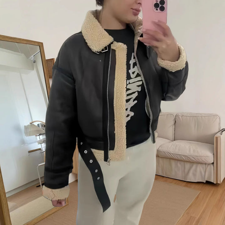 Damen robuste und stylische Lederjacke mit Innenfutter Drune