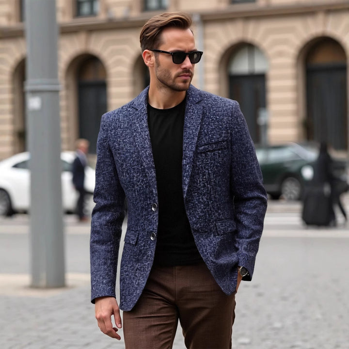 Herren eleganter strukturierten Blazer mit modernem Gewebe und stilvollen Details Drune