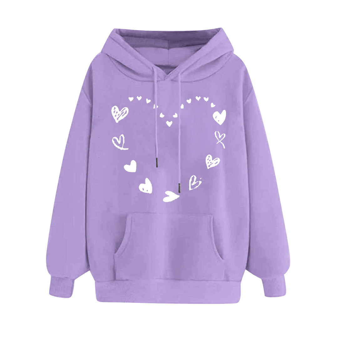 Damen Kapuzensweater mit verspieltem Herzmotiv und bequemer Kängurutasche Drune