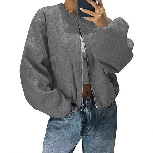 Damen lässiger ZIP-Jacke mit ballonärmel Drune