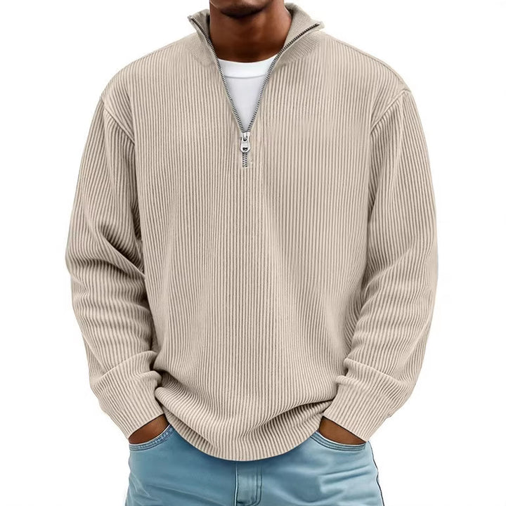 Herren nan gerippter Strickpullover mit halbem Reißverschluss und Stehkragen Drune