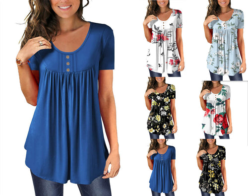 Damen Floral Print Casual Tunika Top Drune