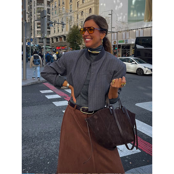 Damen modische und lässige Bomberjacke im minimalistischen Design Drune