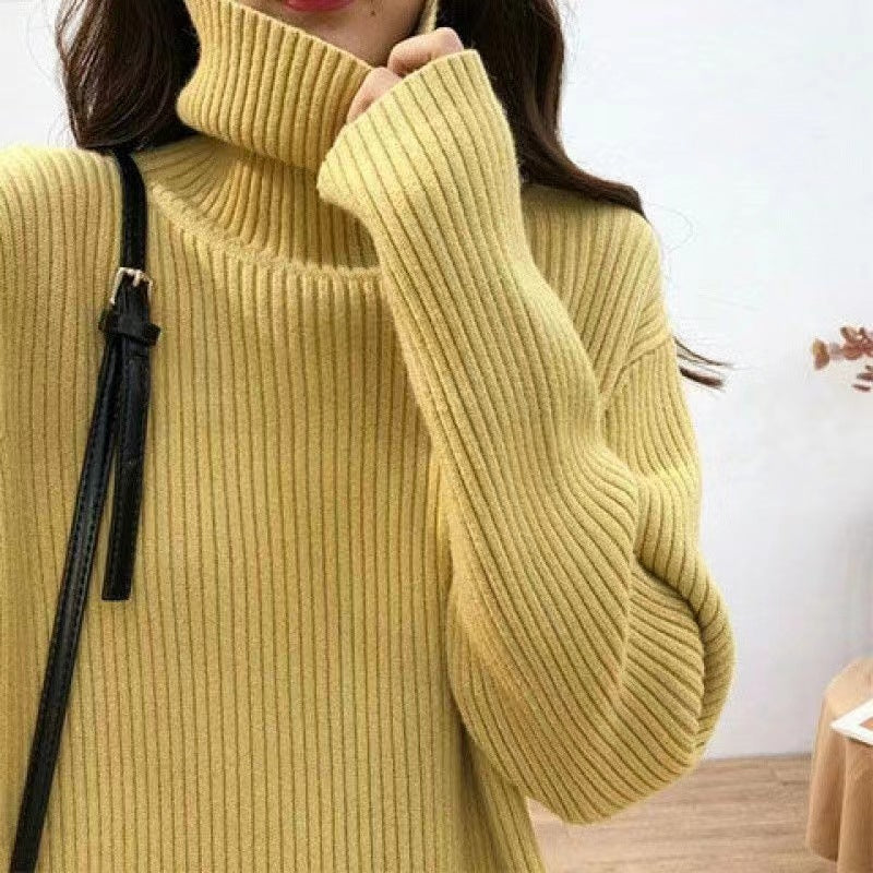 Damen warmer Rollkragenpullover mit feinem Rippstrick Drune